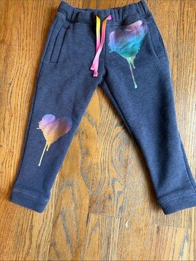 Shimmery appaman Girls' Black Jogger Pants with Rainbow Heart Prints